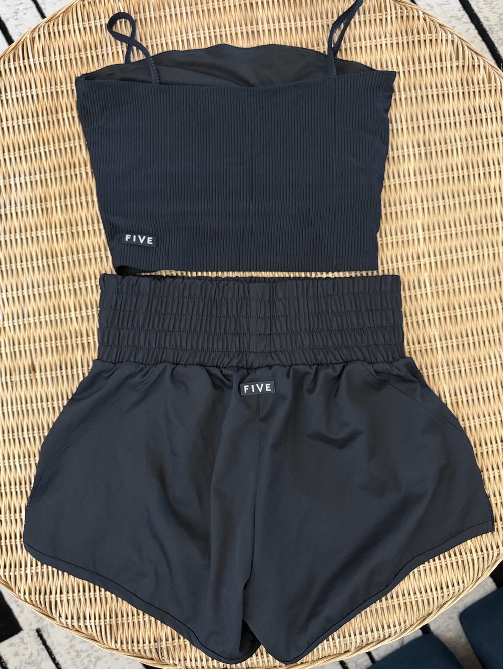 FIVE THE LABEL Black Ribbed Tank and Dance Shorts Set